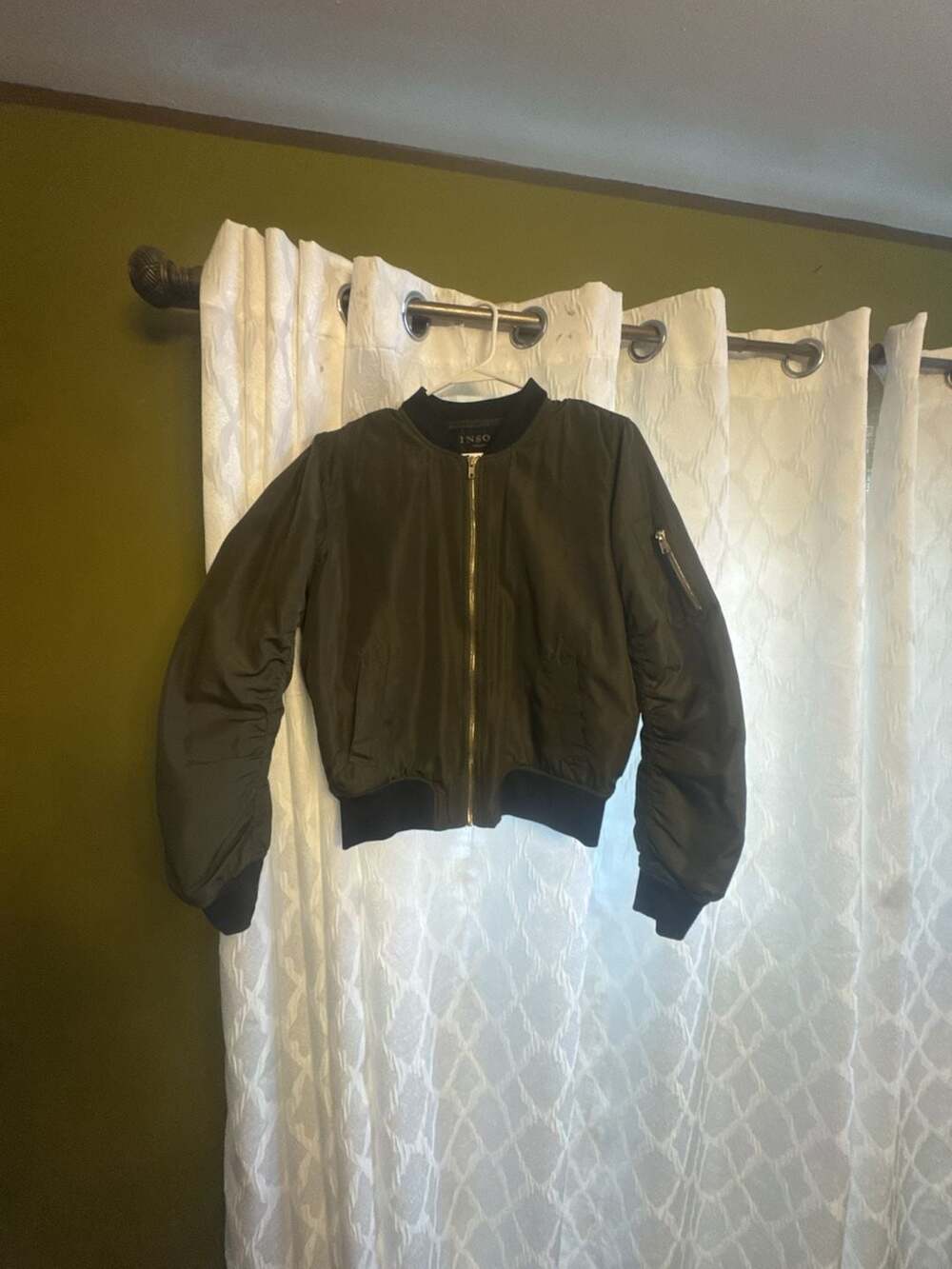 Inso Collection Olive Green Bomber Jacket with Zip Sleeve Detail